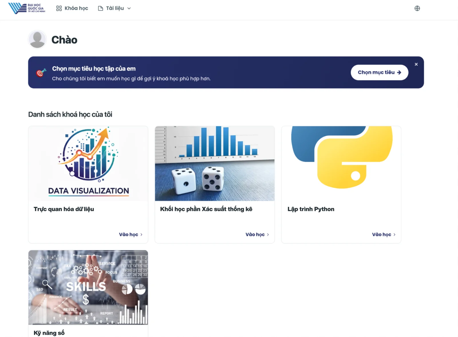 VNU-MOOC course list interface